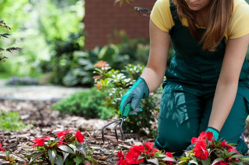 Gardeners at work maintaining a vibrant garden